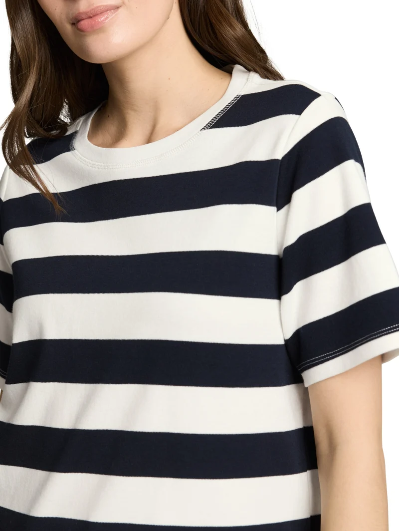 T-shirt boxy crew neck with pr, white navy bold stripe