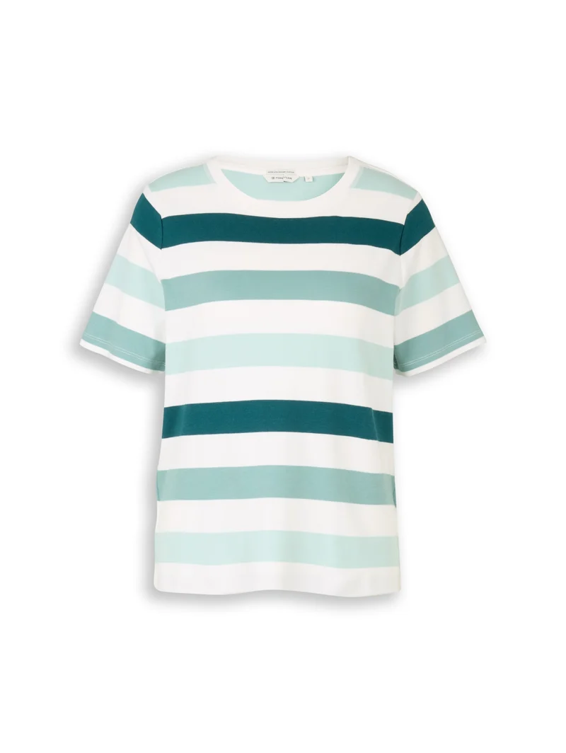 T-shirt boxy crew neck with pr, white mint bold stripe