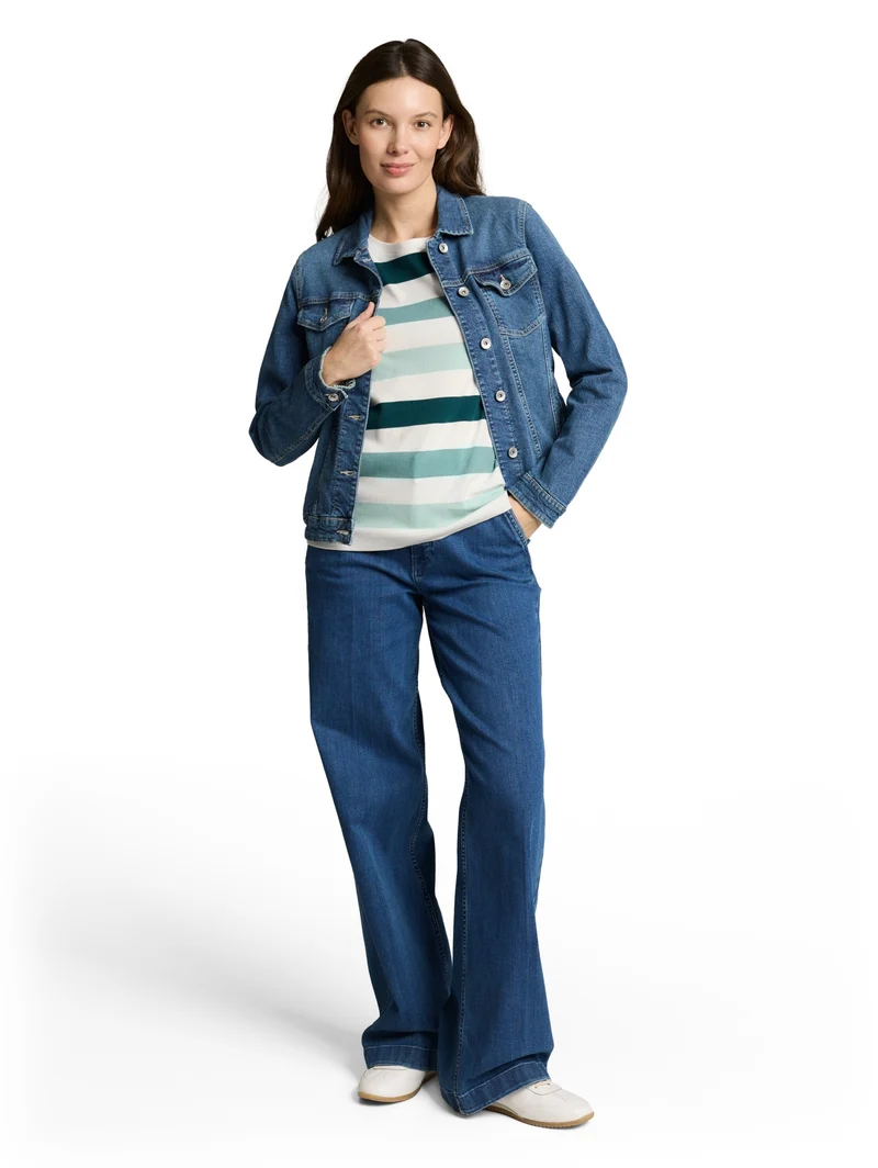 T-shirt boxy crew neck with pr, white mint bold stripe