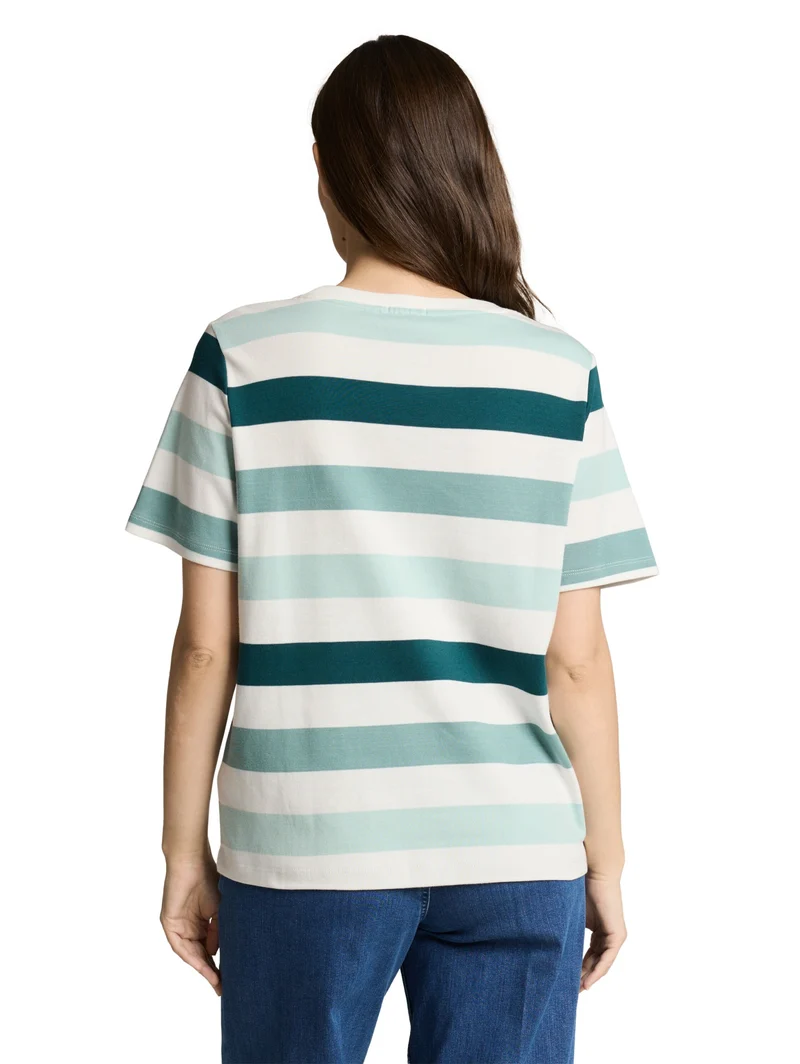 T-shirt boxy crew neck with pr, white mint bold stripe