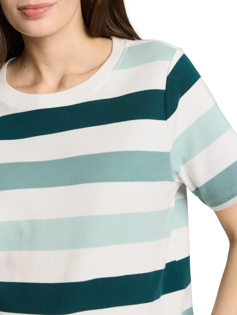 T-shirt boxy crew neck with pr, white mint bold stripe