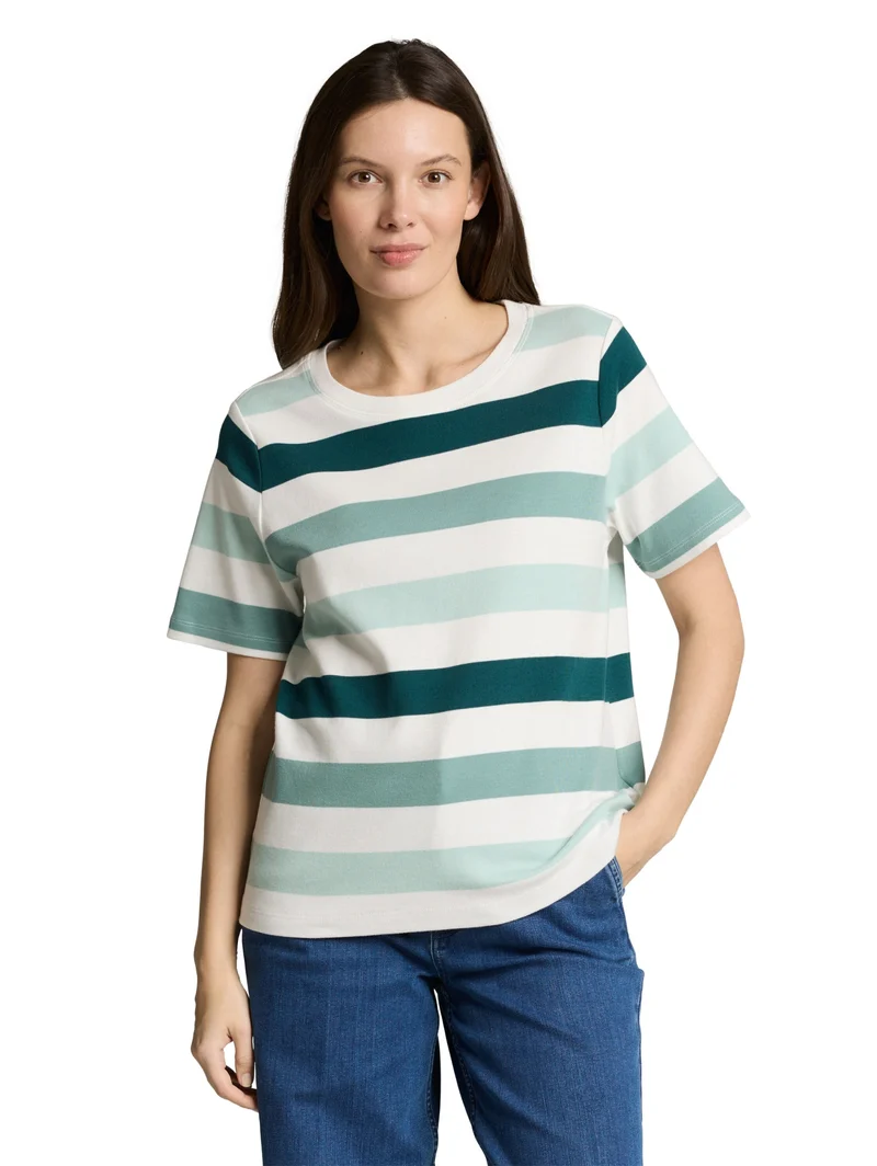 T-shirt boxy crew neck with pr, white mint bold stripe