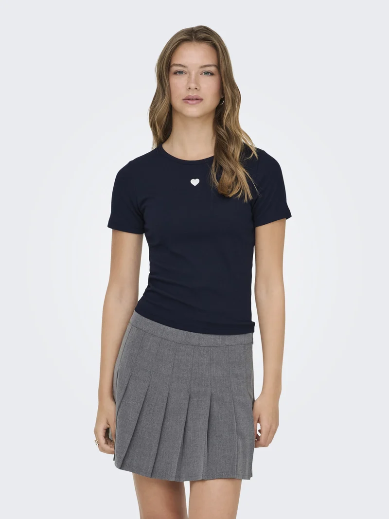 ONLELVA JUNE EMB S/S TEE JRS NOOS, Night Sky/CD HEART