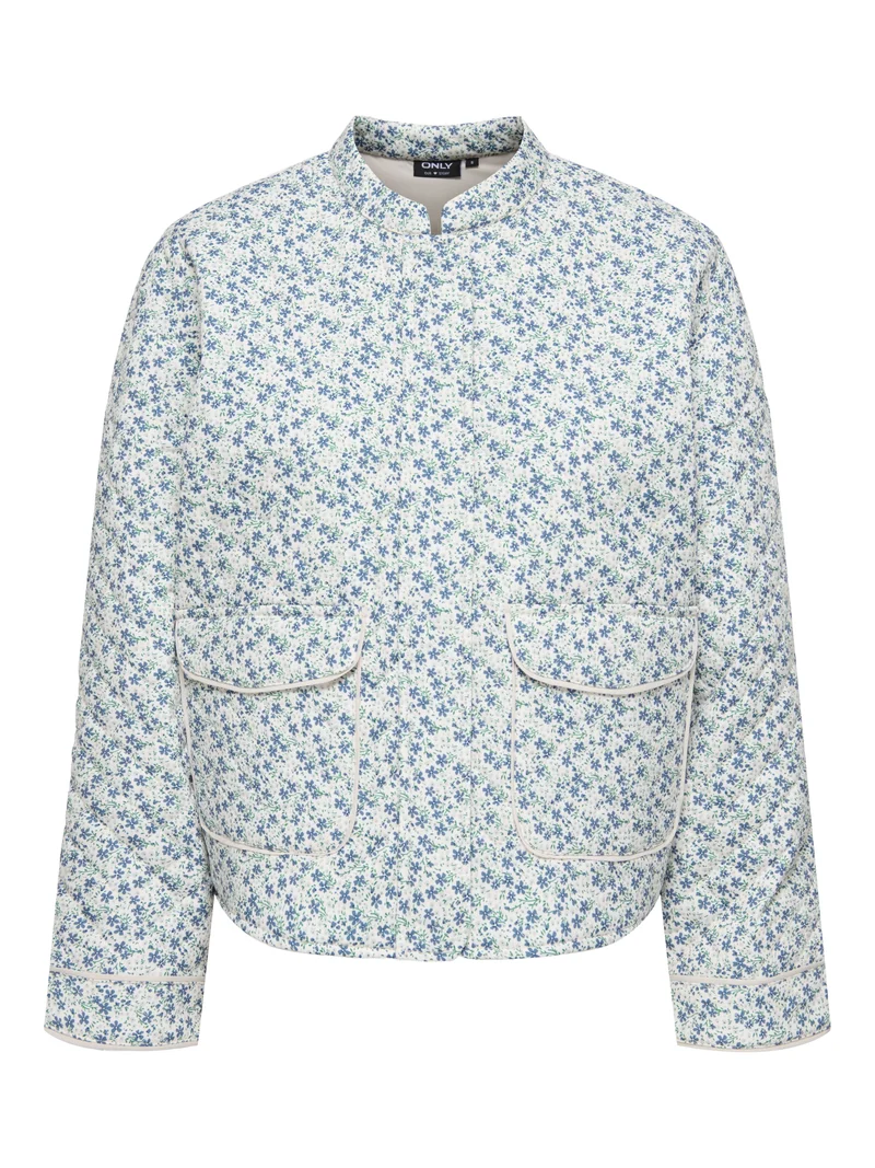 ONLHALLIE QUILTED JACKET OTW NOOS, Cloud Dancer/BLUE DITSY