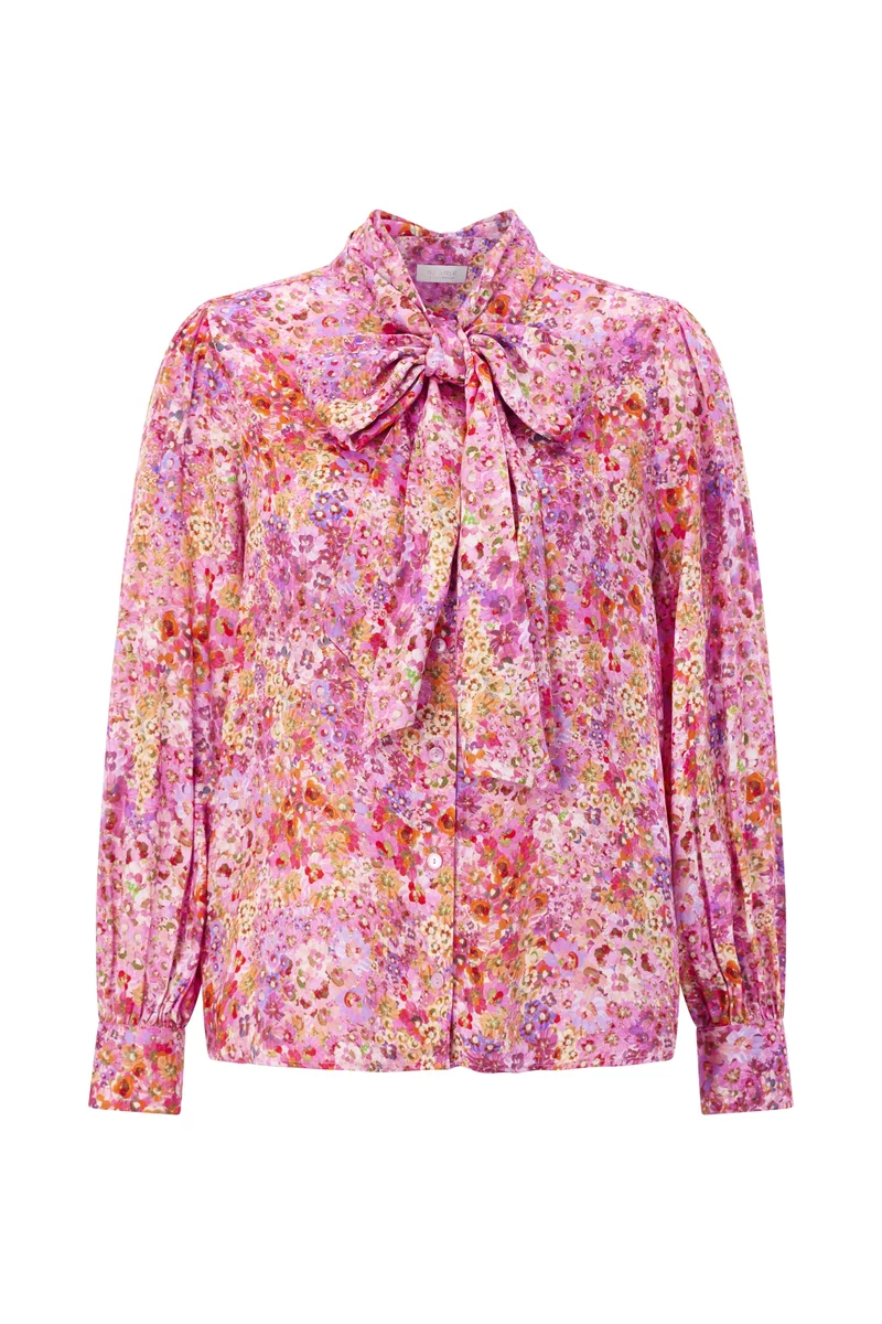 Printed Blouse with Bow, soft orchid