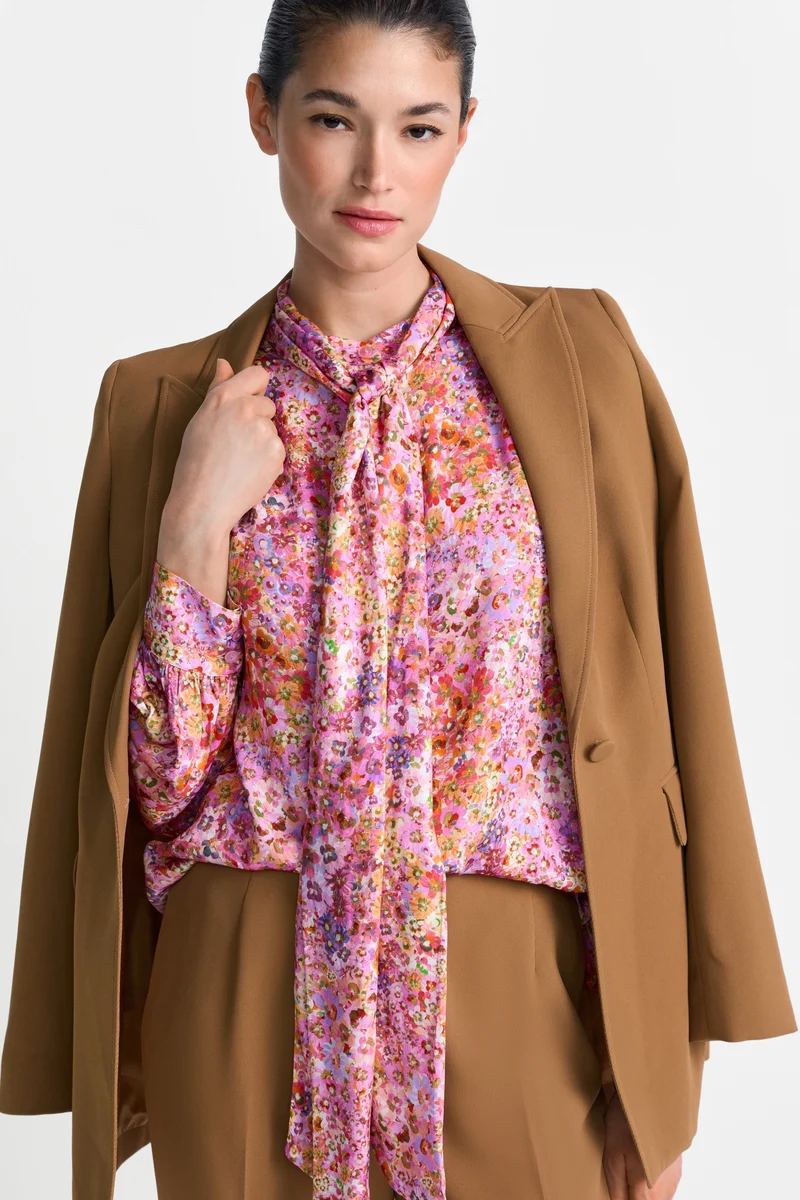 Printed Blouse with Bow, soft orchid
