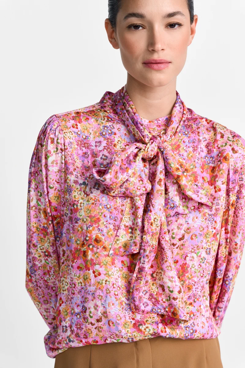 Printed Blouse with Bow, soft orchid