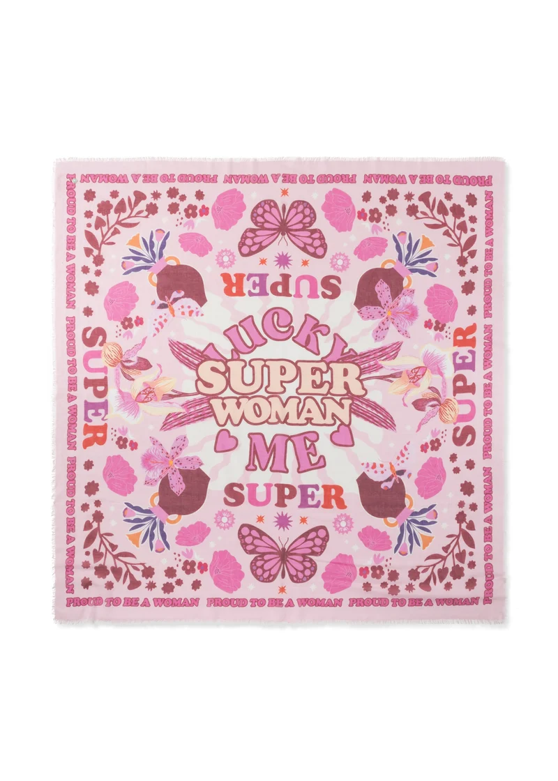 PRINTED SQUARE COTTON SUPERWOMAN pink-120X120CM, pink