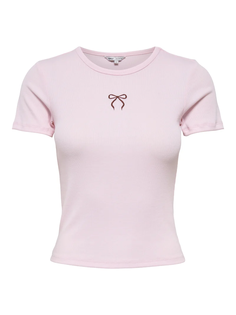 ONLELVA JUNE EMB S/S TEE JRS NOOS, Ballerina/ZINFANDEL BOW