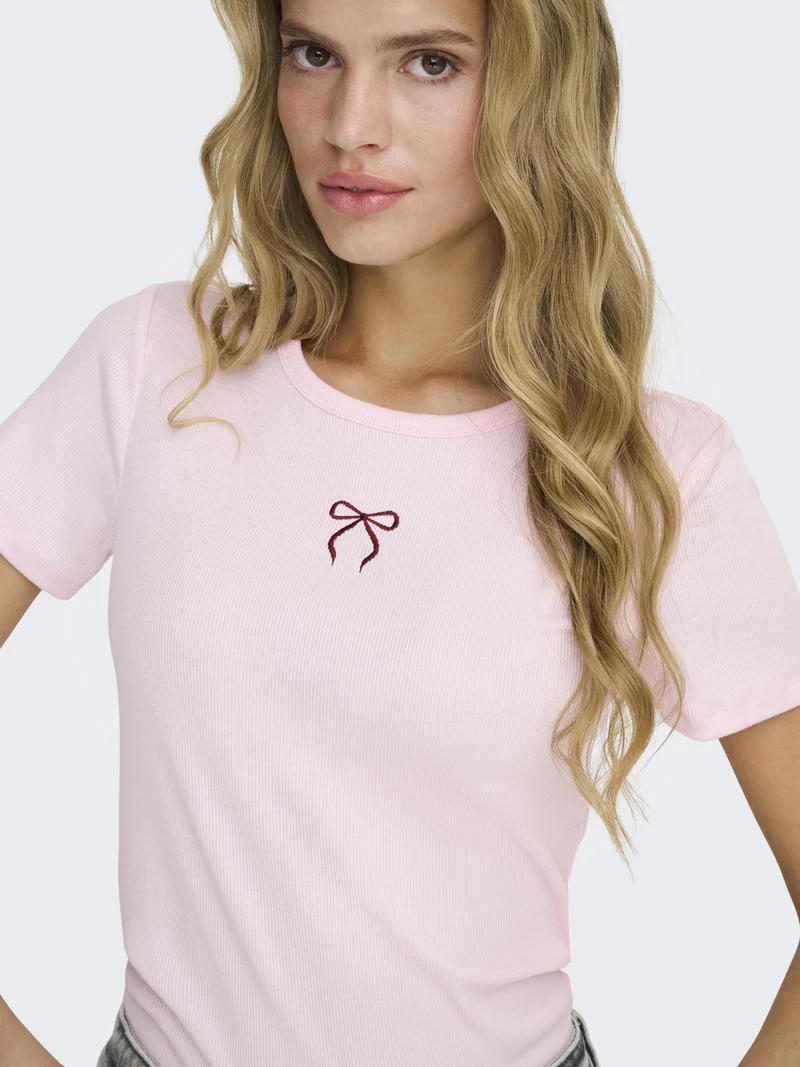 ONLELVA JUNE EMB S/S TEE JRS NOOS, Ballerina/ZINFANDEL BOW