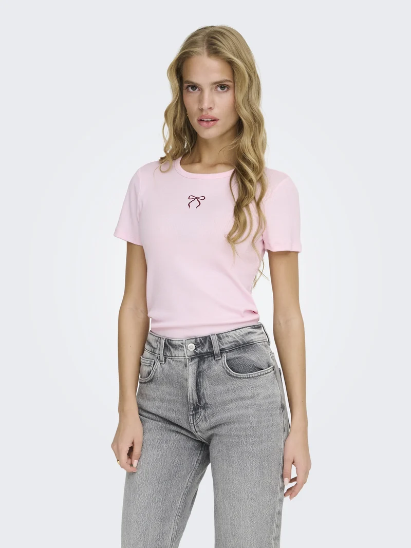 ONLELVA JUNE EMB S/S TEE JRS NOOS, Ballerina/ZINFANDEL BOW