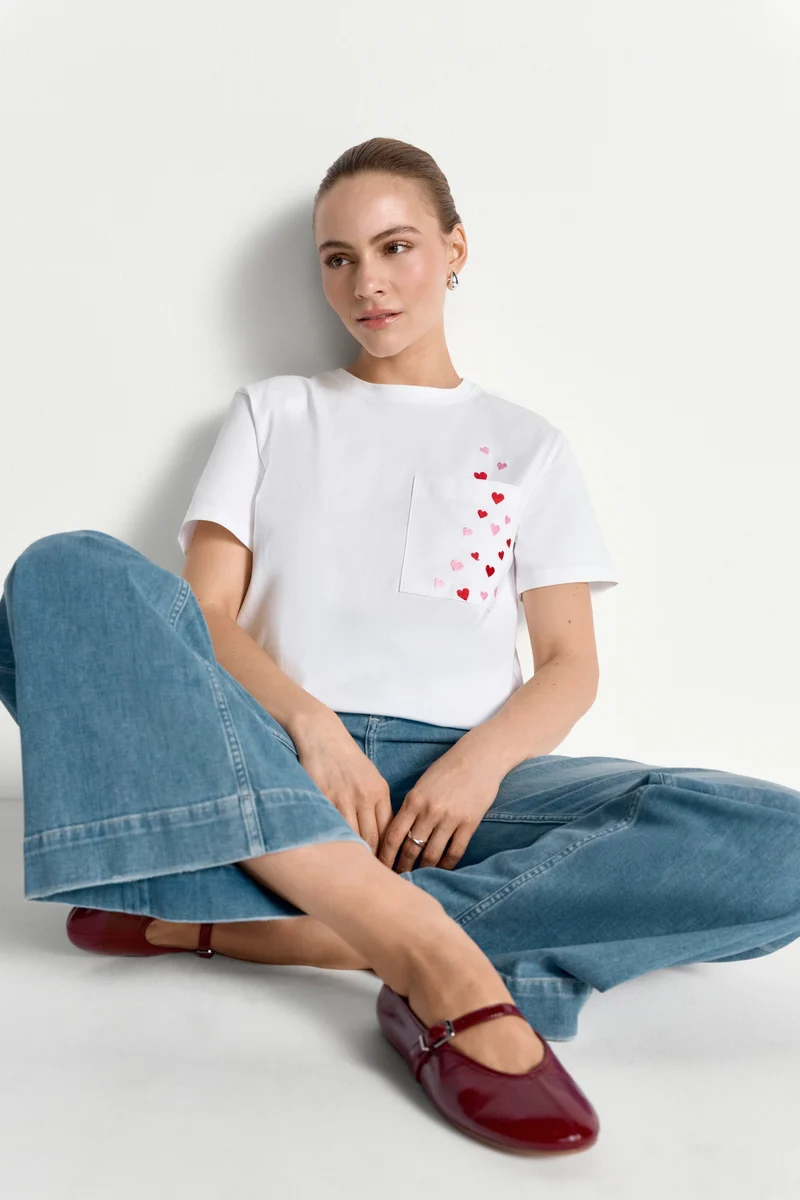 T-Shirt with Hearts, white
