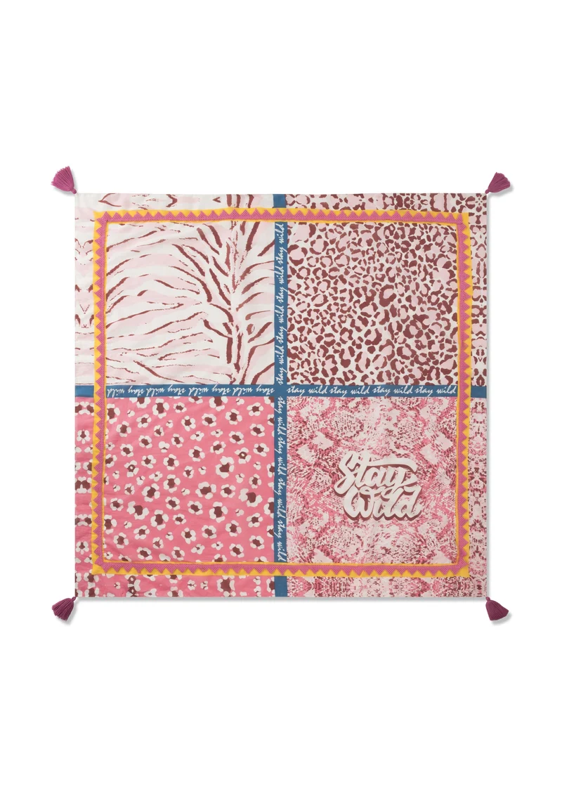SQUARE ORGANIC COTTON ANIMAL PRINT MIX pink-100X100CM, pink