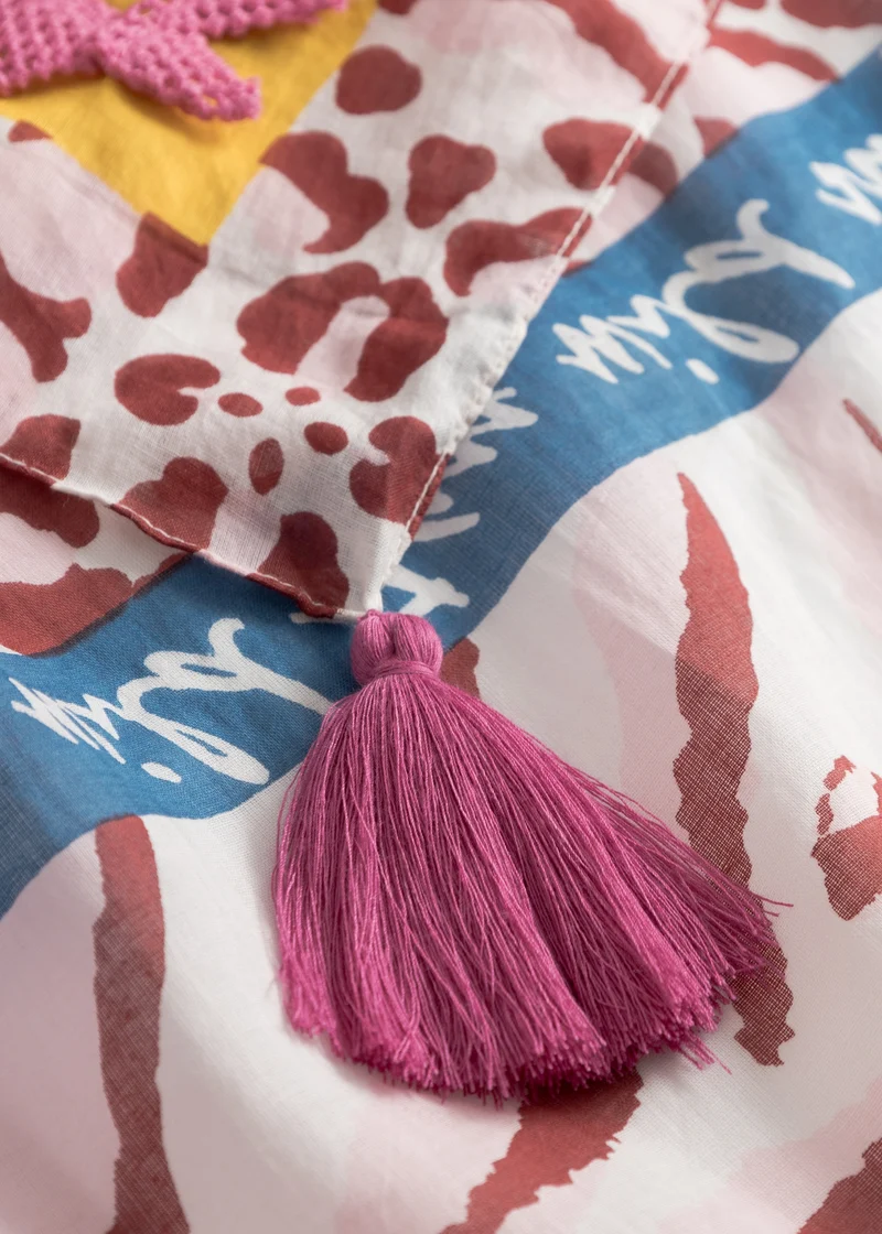 SQUARE ORGANIC COTTON ANIMAL PRINT MIX pink-100X100CM, pink