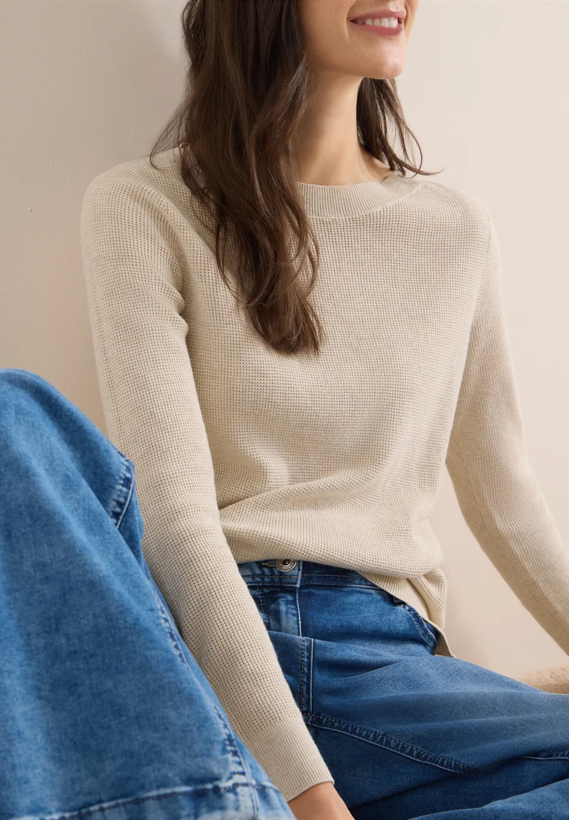 NOS_Structured Boat Neck, egg beige melange