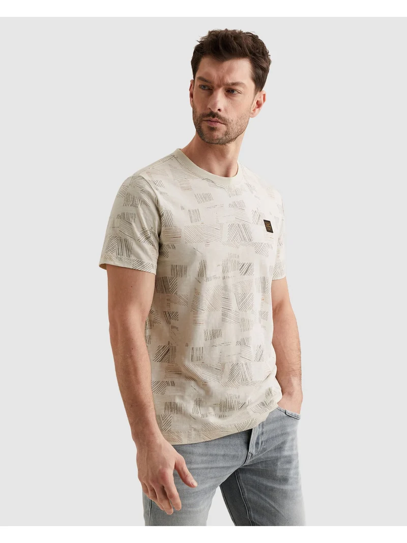 Short sleeve r-neck aop cotton slu, Bone White