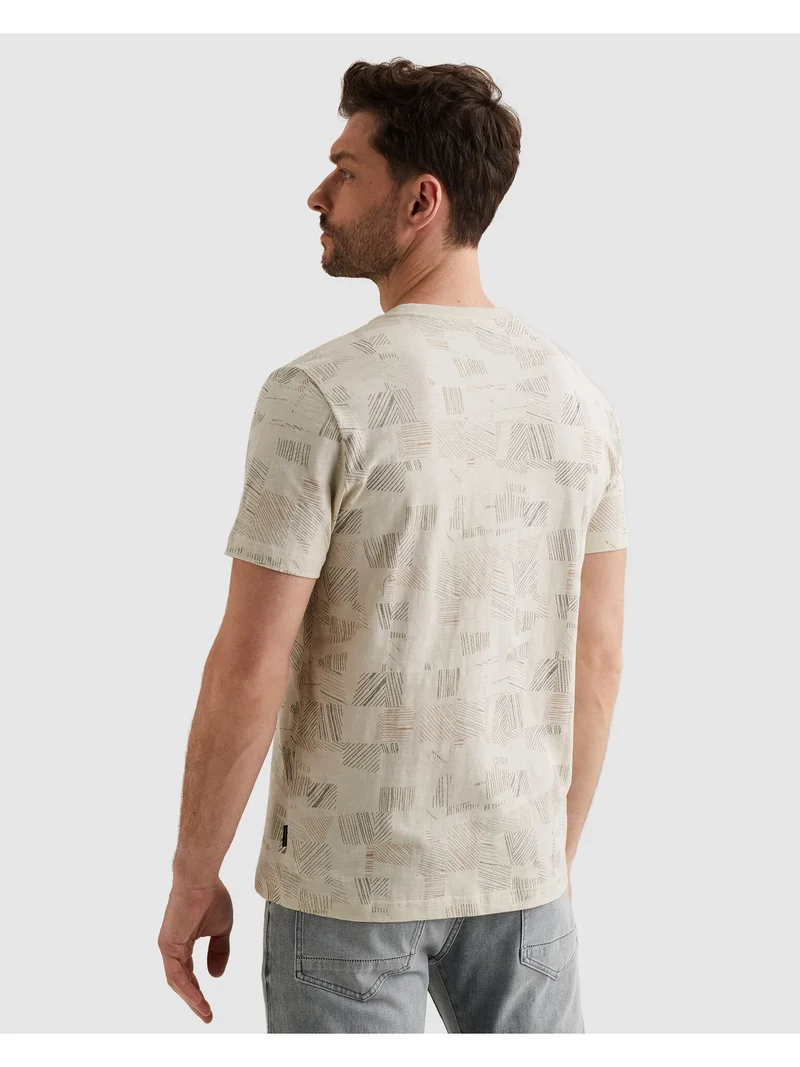 Short sleeve r-neck aop cotton slu, Bone White