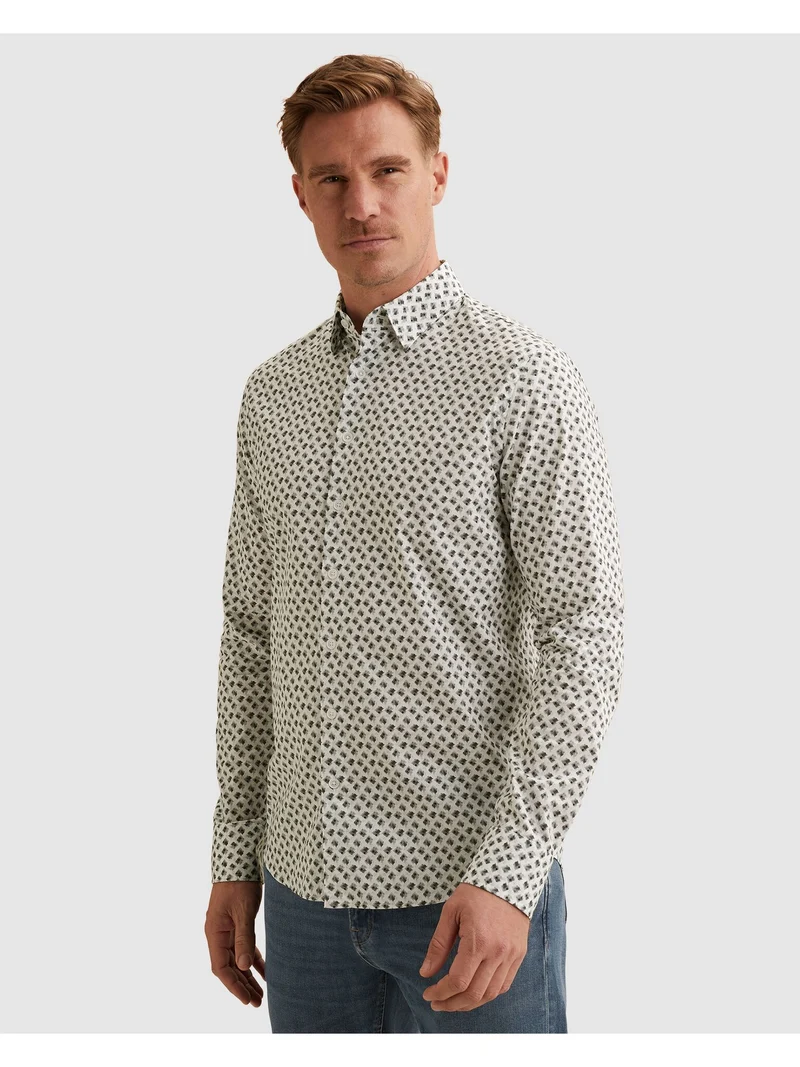 LONG SLEEVE SHIRT Print on Poplin, Cloud Dancer