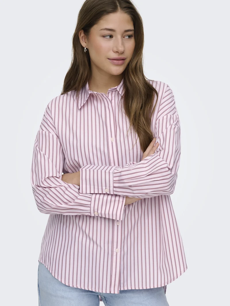 ONLOREGON ALVA LS REG SHIRT NOOS WV, Fuchsia Pink/BORDEAUX+WHITE