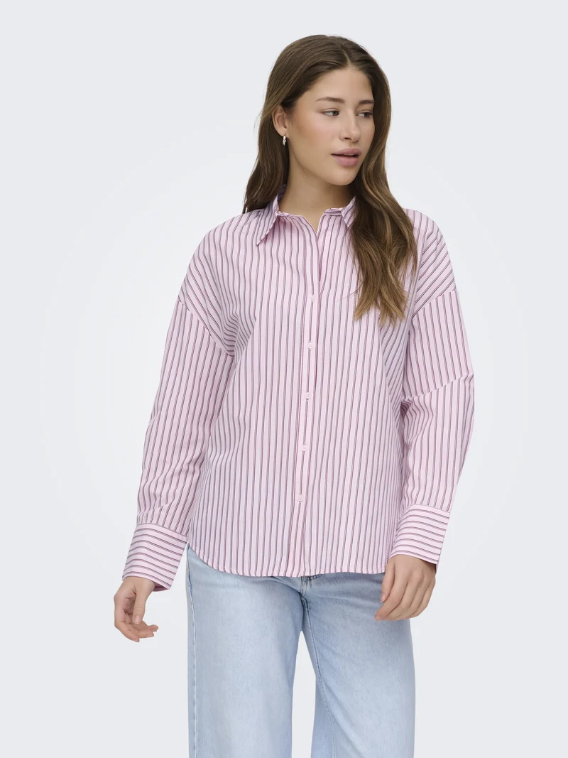 ONLOREGON ALVA LS REG SHIRT NOOS WV, Fuchsia Pink/BORDEAUX+WHITE