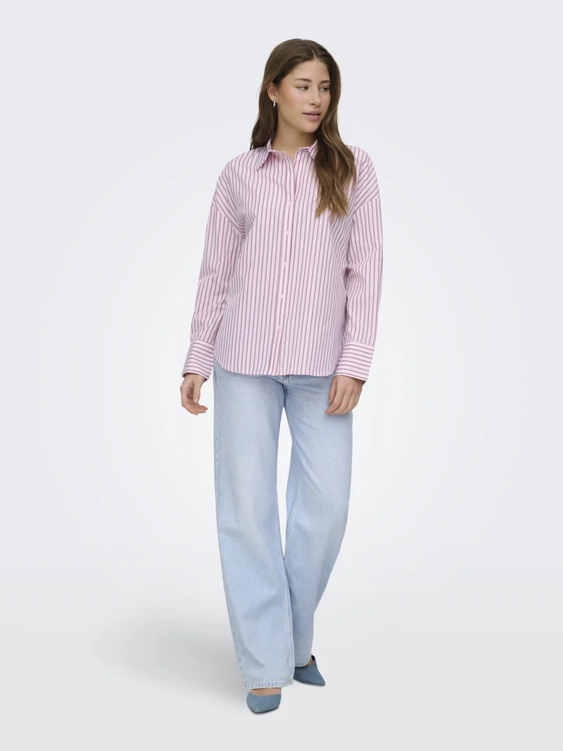 ONLOREGON ALVA LS REG SHIRT NOOS WV, Fuchsia Pink/BORDEAUX+WHITE