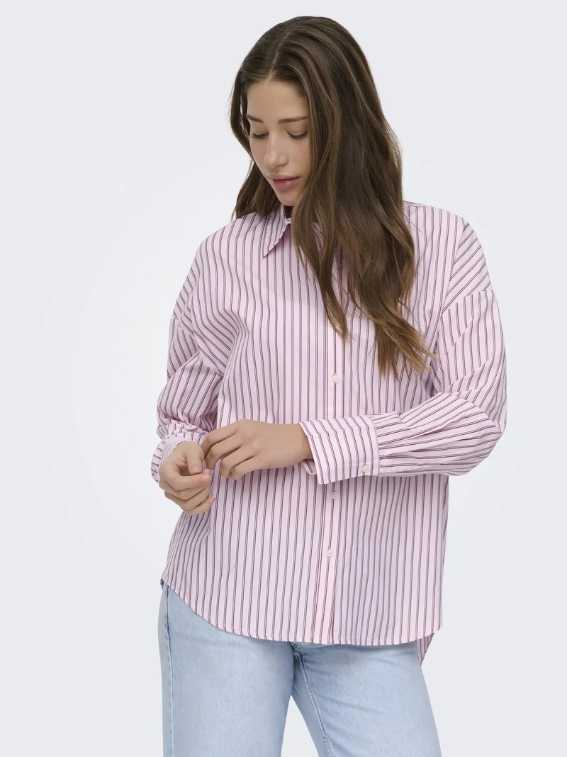 ONLOREGON ALVA LS REG SHIRT NOOS WV, Fuchsia Pink/BORDEAUX+WHITE