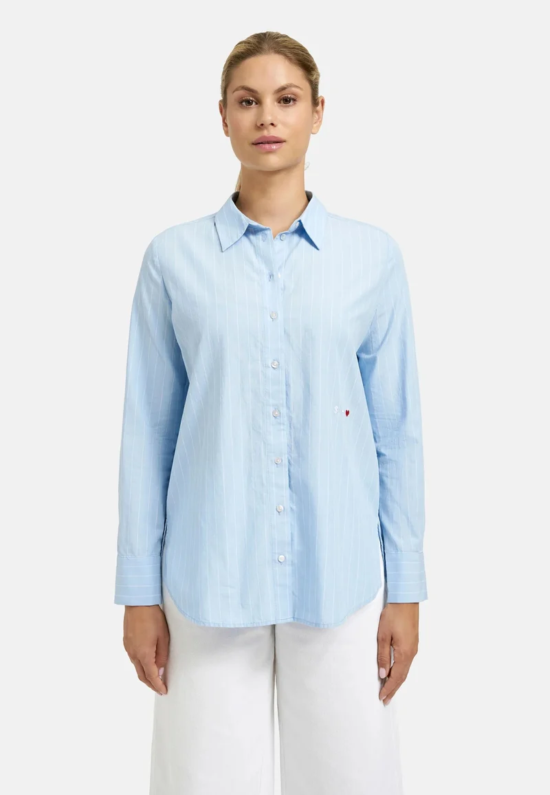 STRIPED BLOUSE WITH BACK PATCH, SKY PRINT