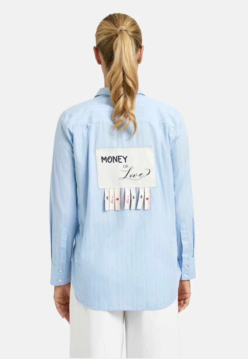STRIPED BLOUSE WITH BACK PATCH, SKY PRINT