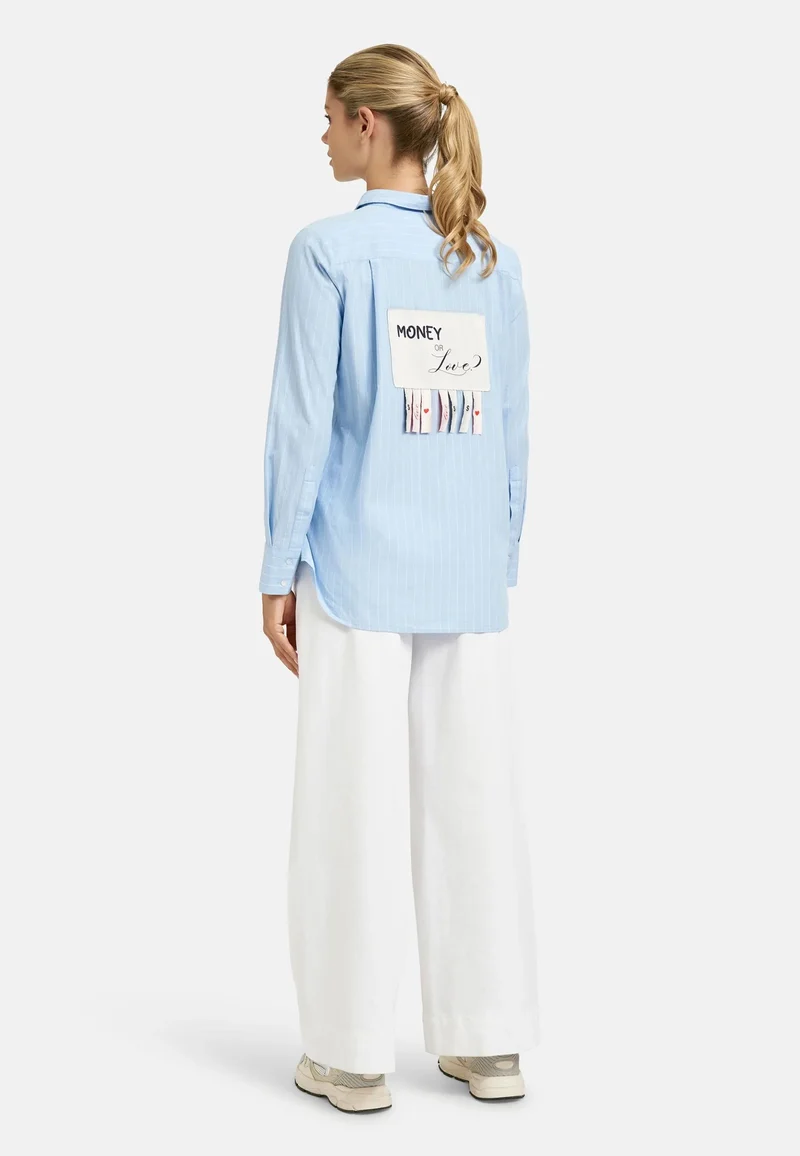 STRIPED BLOUSE WITH BACK PATCH, SKY PRINT