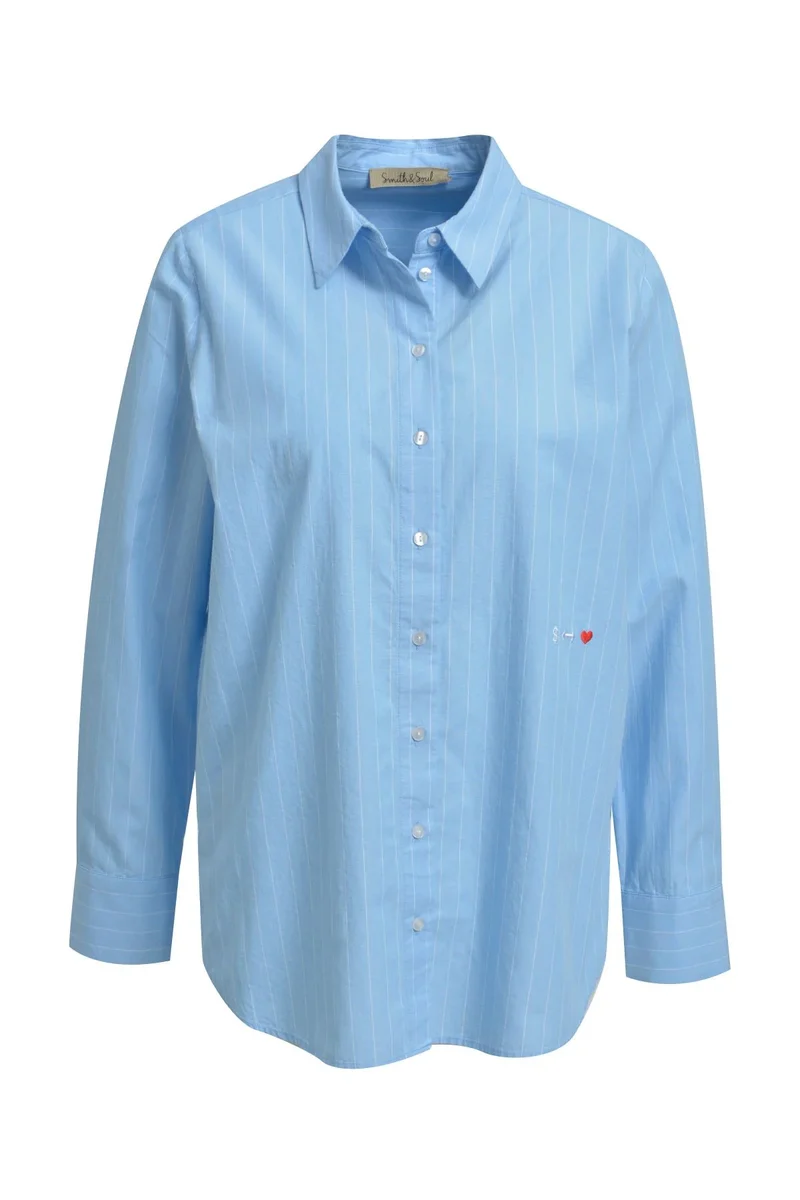 STRIPED BLOUSE WITH BACK PATCH, SKY PRINT