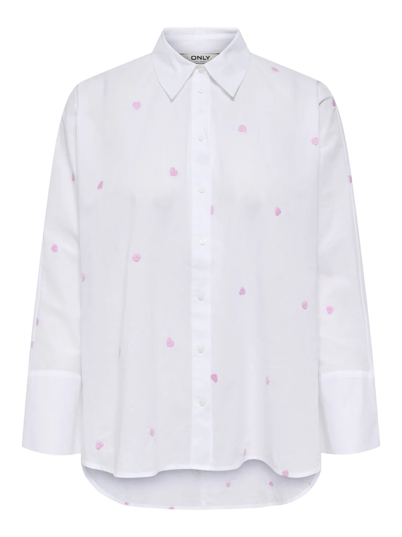 ONLNEW LINA GRACE LS EMB SHIRT NOOS, Bright White/PASTEL LAVENDER HEART