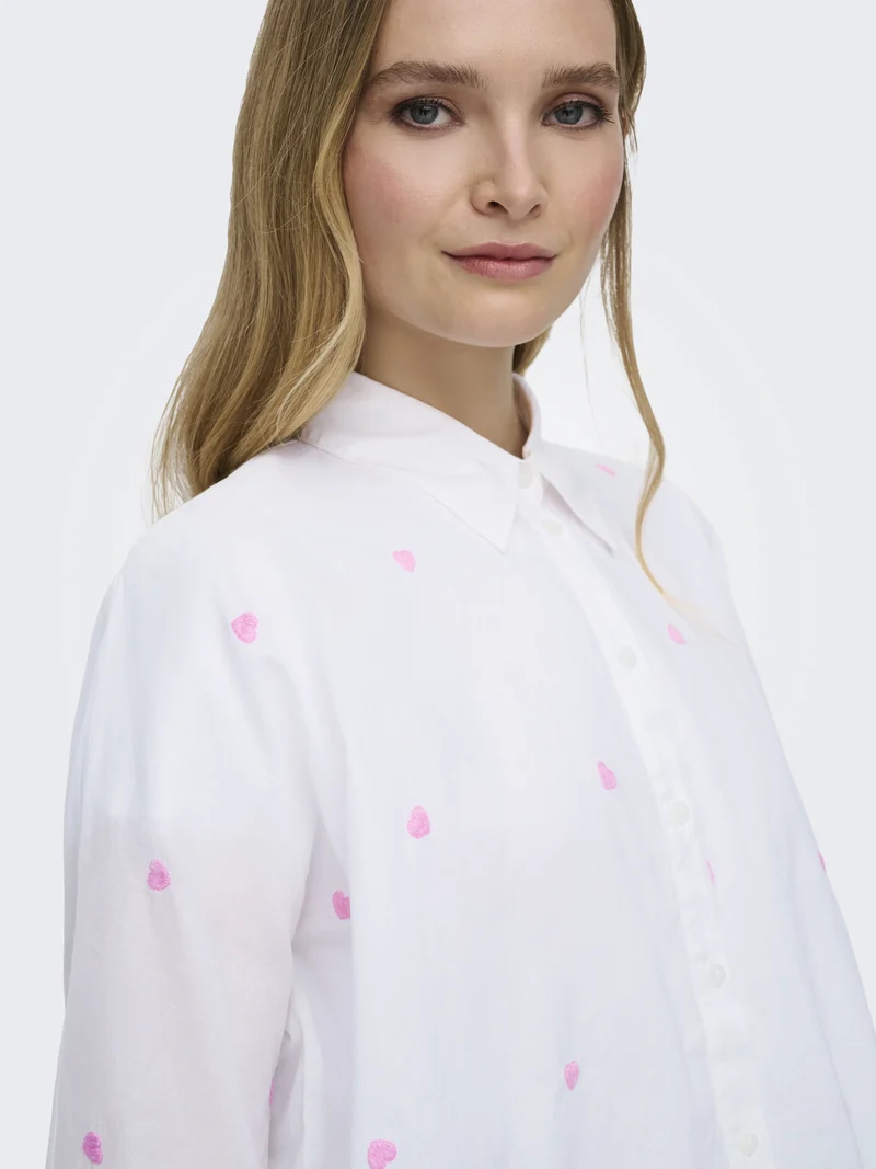 ONLNEW LINA GRACE LS EMB SHIRT NOOS, Bright White/PASTEL LAVENDER HEART