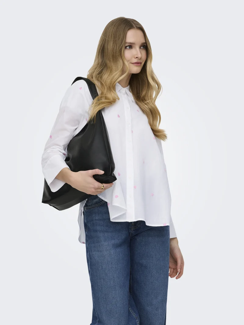 ONLNEW LINA GRACE LS EMB SHIRT NOOS, Bright White/PASTEL LAVENDER HEART