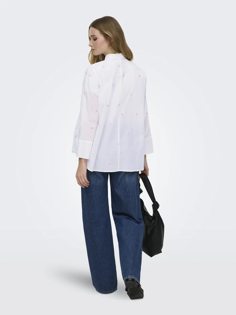 ONLNEW LINA GRACE LS EMB SHIRT NOOS, Bright White/PASTEL LAVENDER HEART