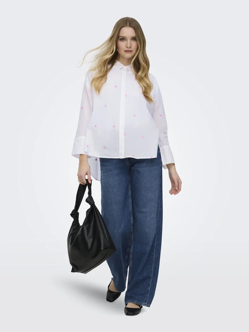 ONLNEW LINA GRACE LS EMB SHIRT NOOS, Bright White/PASTEL LAVENDER HEART