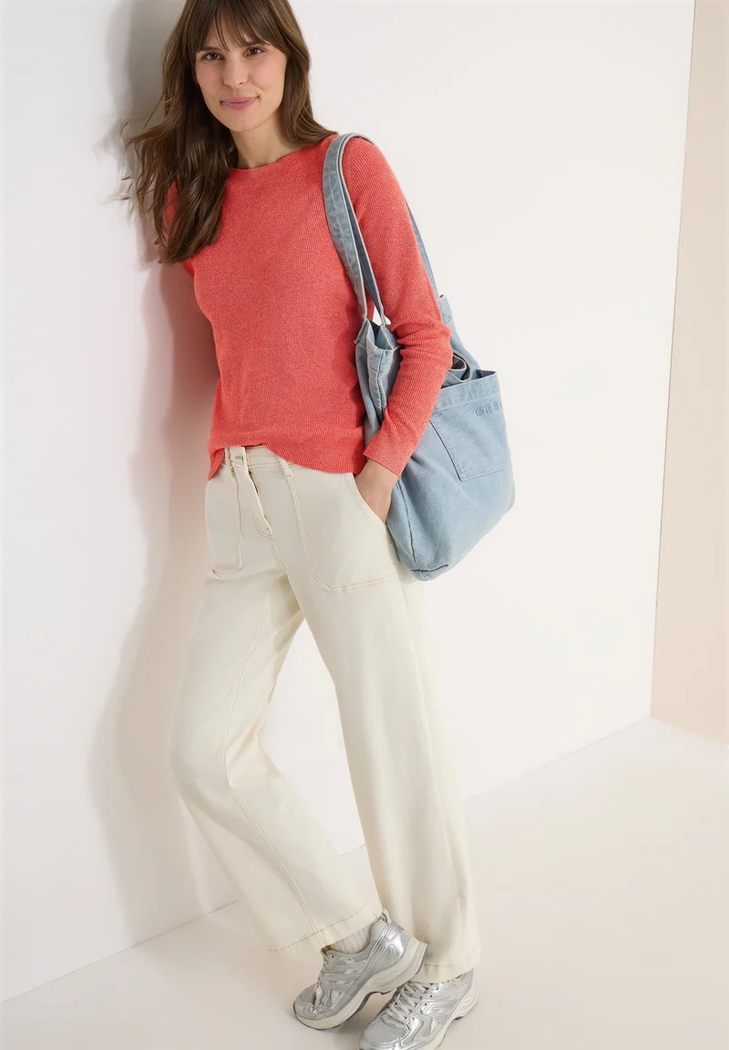 NOS_Structured Boat Neck, cherry tomato orange melange