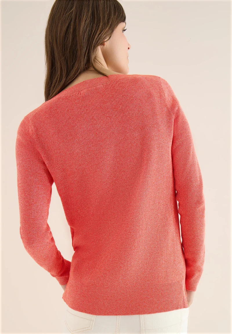 NOS_Structured Boat Neck, cherry tomato orange melange
