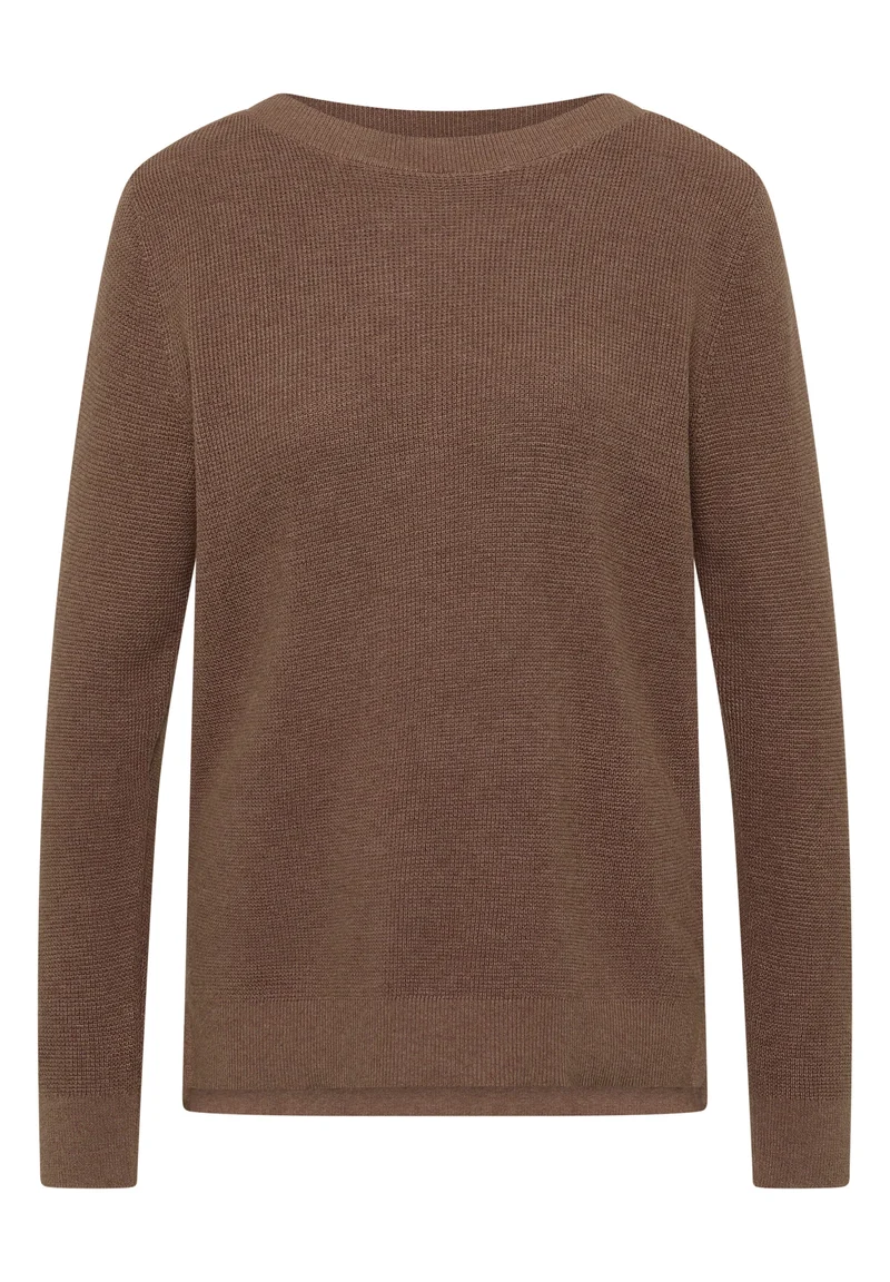 NOS_Structured Boat Neck, light macchiato brown melange