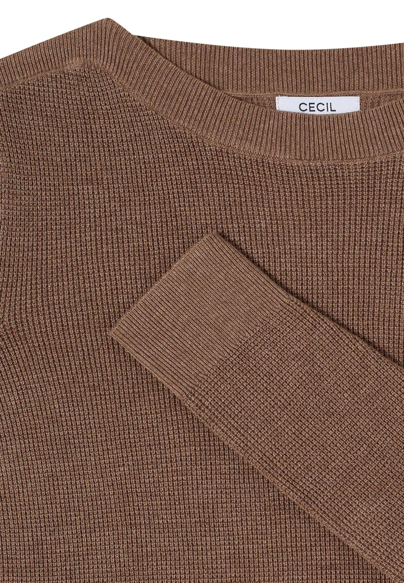 NOS_Structured Boat Neck, light macchiato brown melange