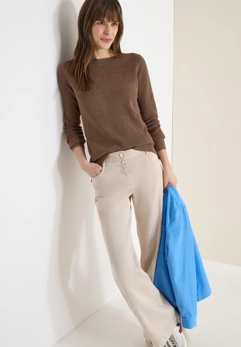 NOS_Structured Boat Neck, light macchiato brown melange