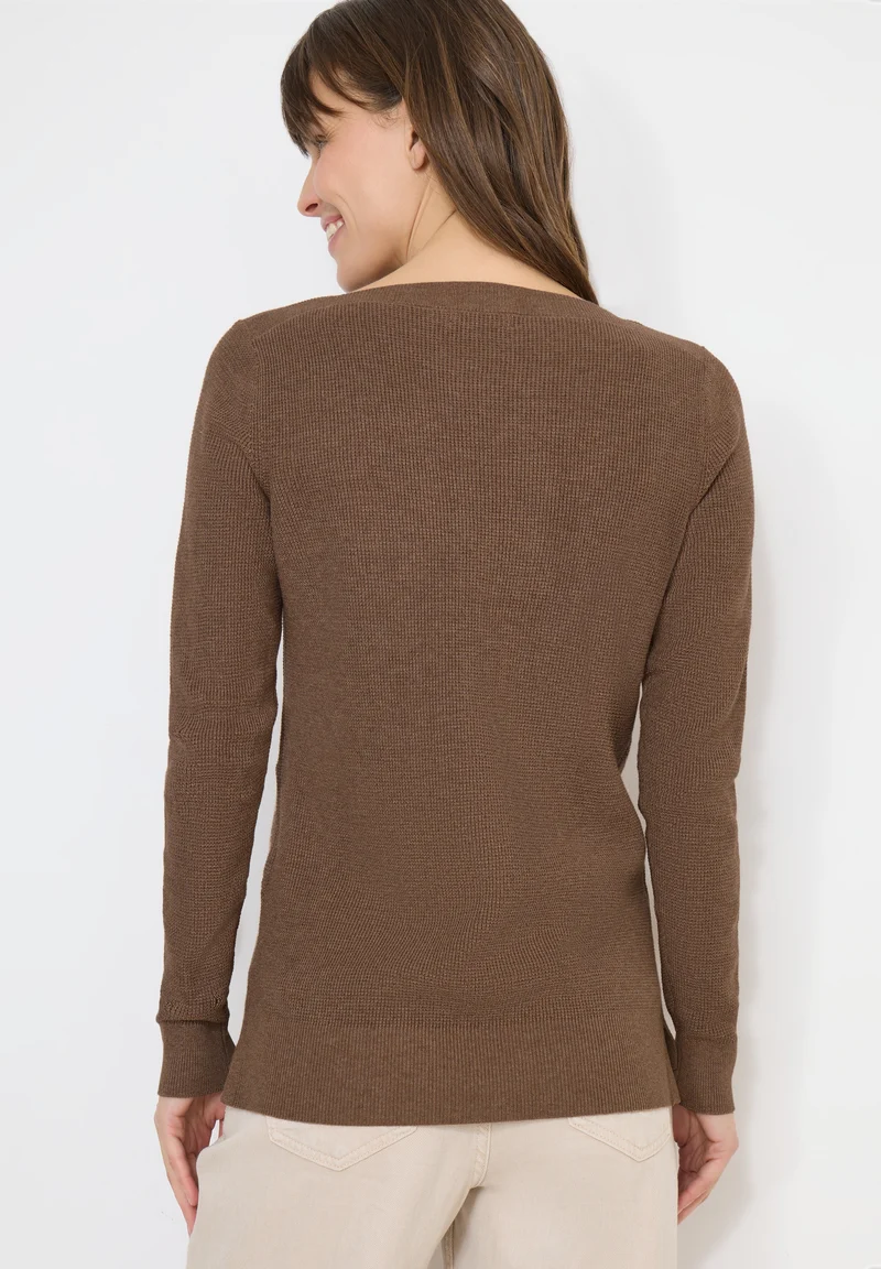 NOS_Structured Boat Neck, light macchiato brown melange