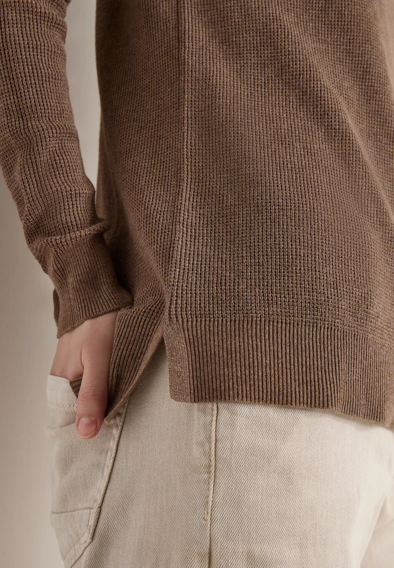 NOS_Structured Boat Neck, light macchiato brown melange