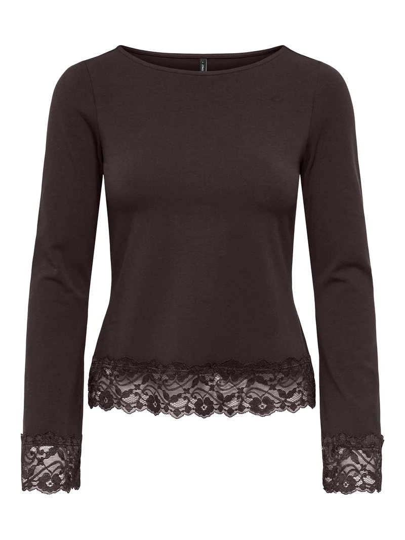 ONLLIVE LOVE L/S O-NECK LACE TOP CS, Chocolate Torte/Dtm lace