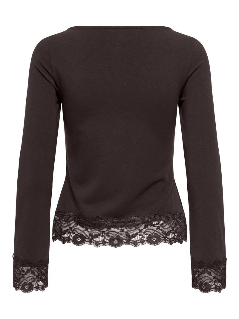 ONLLIVE LOVE L/S O-NECK LACE TOP CS, Chocolate Torte/Dtm lace