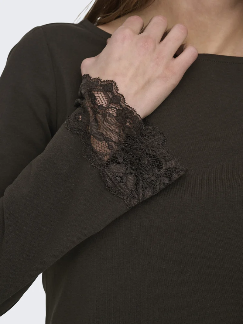 ONLLIVE LOVE L/S O-NECK LACE TOP CS, Chocolate Torte/Dtm lace