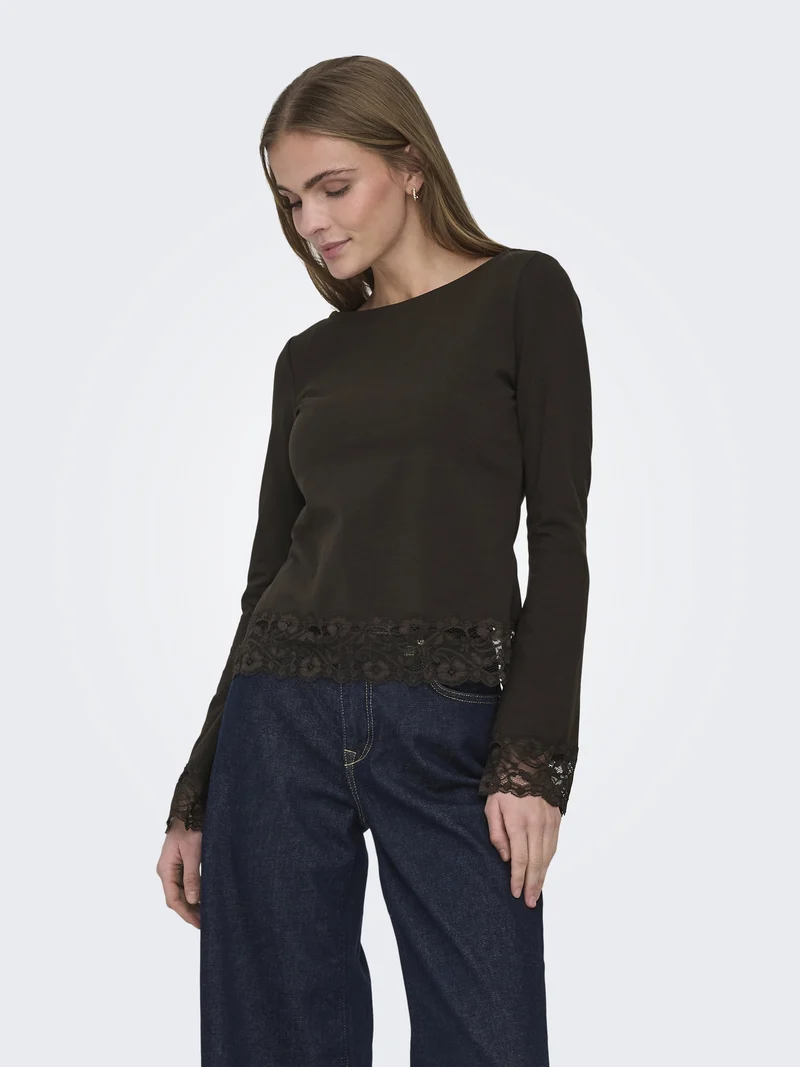 ONLLIVE LOVE L/S O-NECK LACE TOP CS, Chocolate Torte/Dtm lace