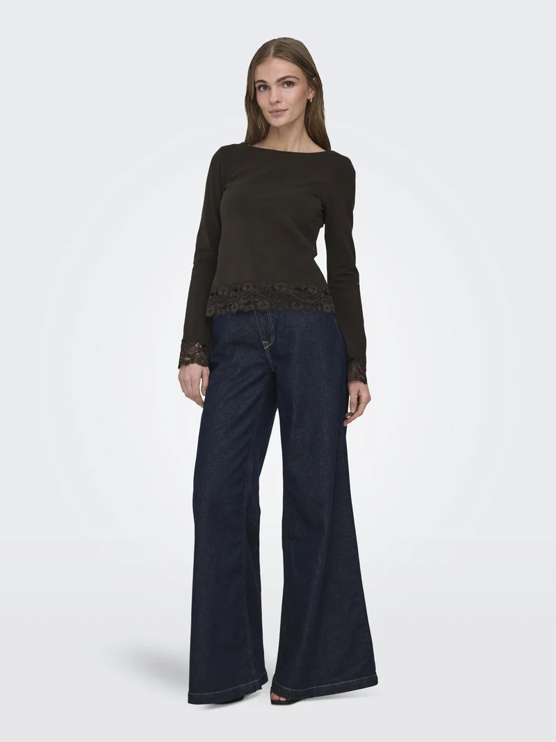 ONLLIVE LOVE L/S O-NECK LACE TOP CS, Chocolate Torte/Dtm lace