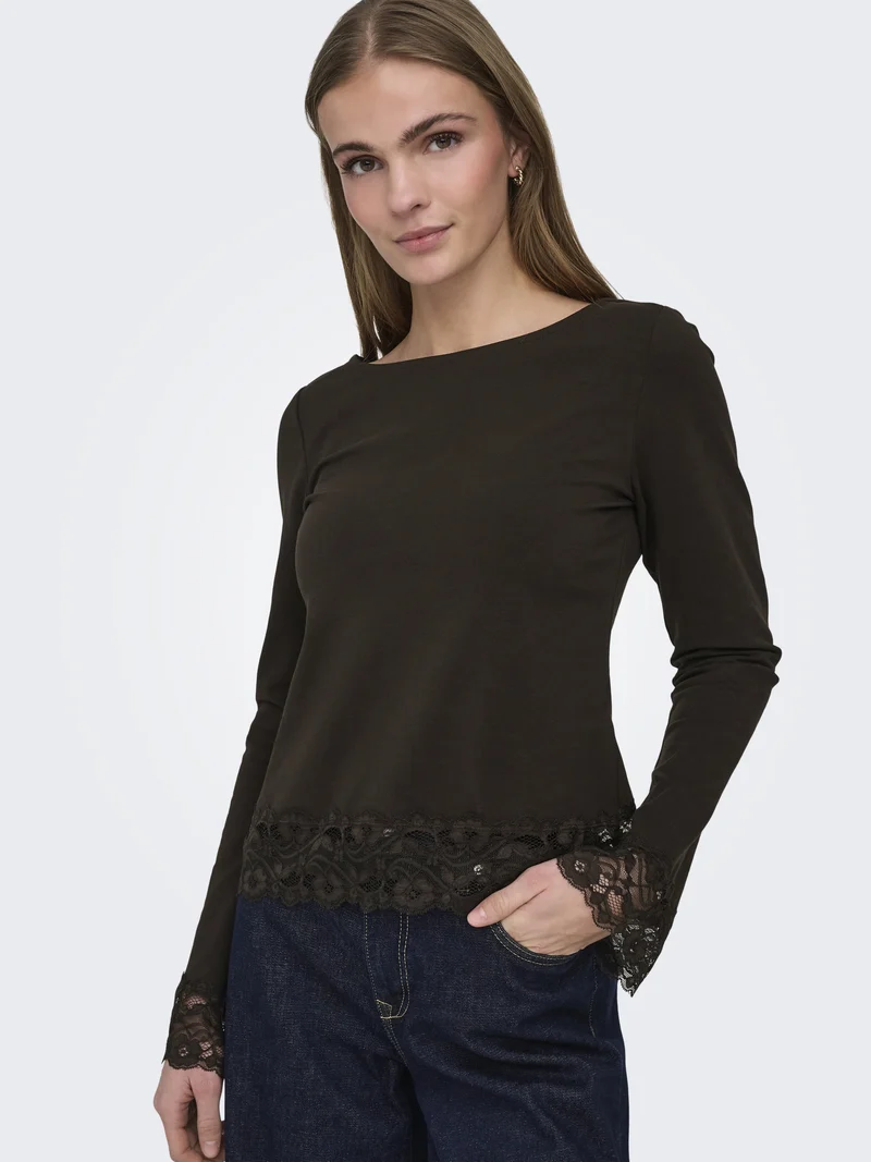 ONLLIVE LOVE L/S O-NECK LACE TOP CS, Chocolate Torte/Dtm lace