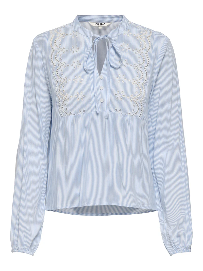 ONLLENNYO LS EMBROID V-NECK TOP NOO, Kentucky Blue/BRIGHT WHITE