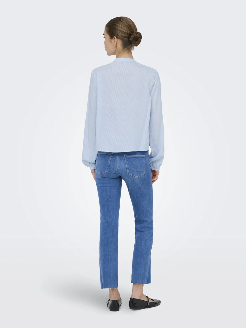 ONLLENNYO LS EMBROID V-NECK TOP NOO, Kentucky Blue/BRIGHT WHITE